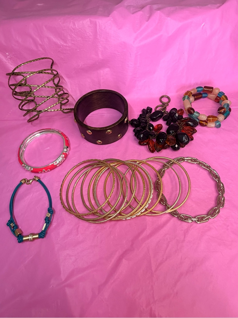 Y2K Assorted Women’s BohoBracelet Set in Pink, Gold, Brown, Black and Multicolor